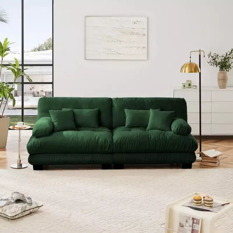 Cloud Couch 2 Seater Sofa for Living Room, Chenille 2 - Seat sofa with 2 Lumbar pillows and 2 throw pillows,Chenille Light coffee