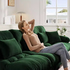 Cloud Couch 2 Seater Sofa for Living Room, Chenille 2 - Seat sofa with 2 Lumbar pillows and 2 throw pillows,Chenille Light coffee