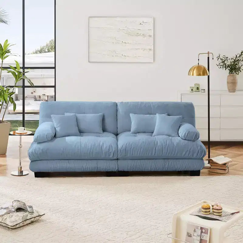 Cloud Couch 2 Seater Sofa for Living Room, Chenille 2 - Seat sofa with 2 Lumbar pillows and 2 throw pillows,Chenille Light coffee