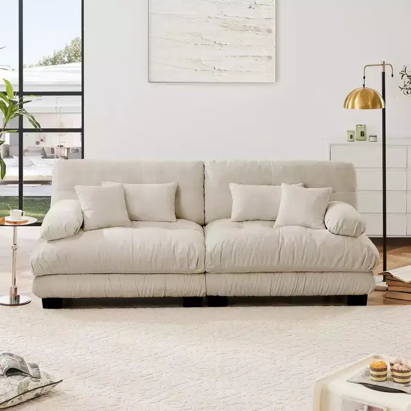 Cloud Couch 2 Seater Sofa for Living Room, Chenille 2 - Seat sofa with 2 Lumbar pillows and 2 throw pillows,Chenille Light coffee