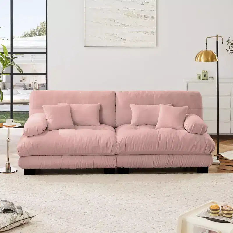 Cloud Couch 2 Seater Sofa for Living Room, Chenille 2 - Seat sofa with 2 Lumbar pillows and 2 throw pillows,Chenille Light coffee
