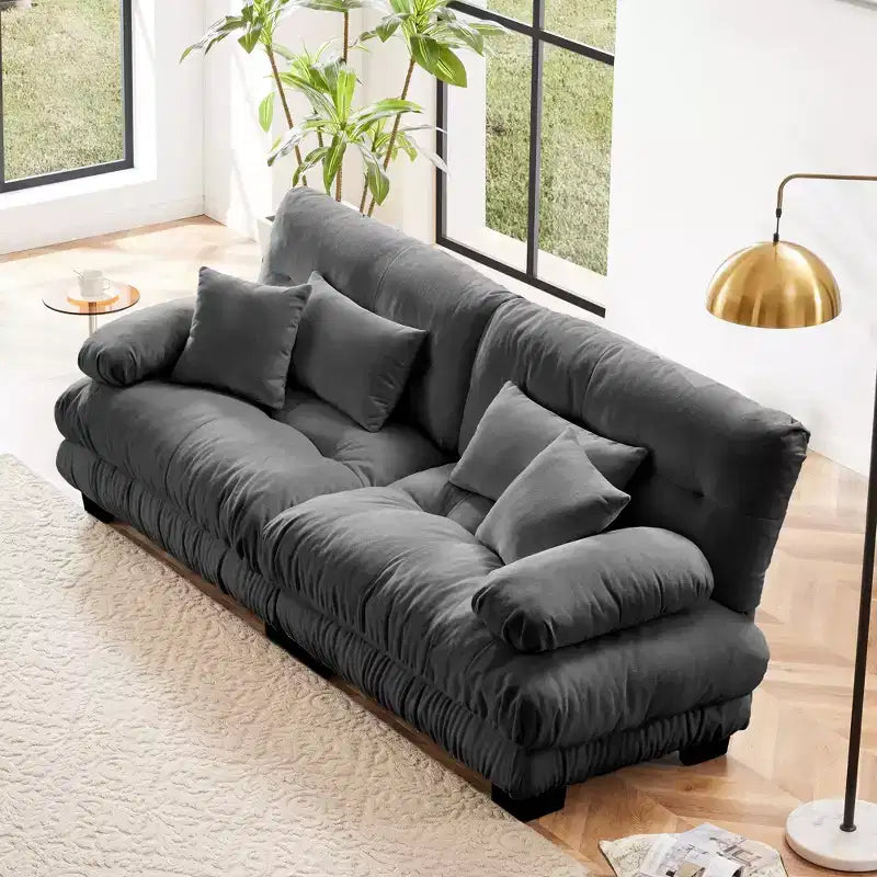 Cloud Couch 2 Seater Sofa for Living Room, Chenille 2 - Seat sofa with 2 Lumbar pillows and 2 throw pillows,Chenille Light coffee