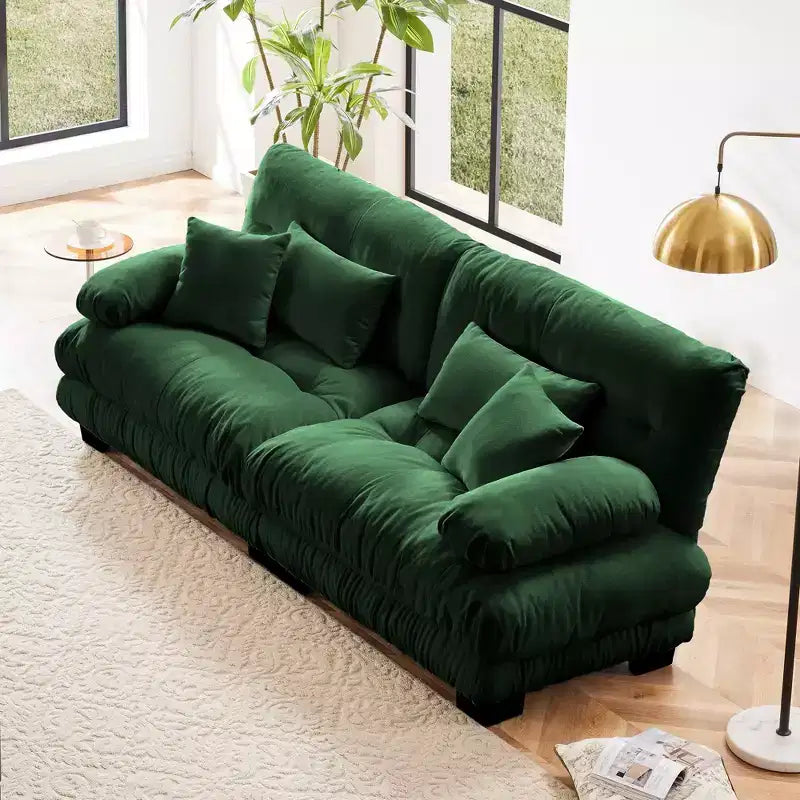 Cloud Couch 2 Seater Sofa for Living Room, Chenille 2 - Seat sofa with 2 Lumbar pillows and 2 throw pillows,Chenille Light coffee