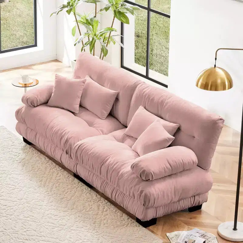 Cloud Couch 2 Seater Sofa for Living Room, Chenille 2 - Seat sofa with 2 Lumbar pillows and 2 throw pillows,Chenille Light coffee