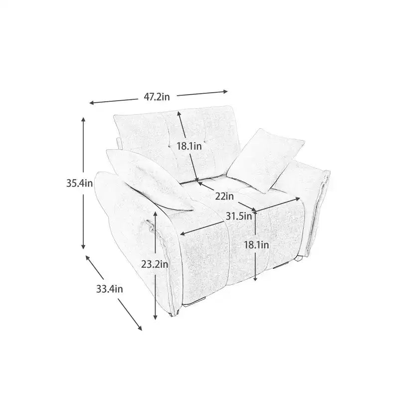 47 Single Seater Sofa with High-Resilience Support Cushions and Throw Pillows, Modern Design for Living Room White