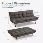 Dyonery Futon Sofa Bed Convertible Couch, Linen Sofa Bed with Memory Foam, Adjustable Backrest & Armrests, Multifunctional Small Loveseat