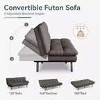 Dyonery Futon Sofa Bed Convertible Couch, Linen Sofa Bed with Memory Foam, Adjustable Backrest & Armrests, Multifunctional Small Loveseat