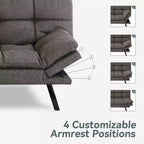 Dyonery Futon Sofa Bed Convertible Couch, Linen Sofa Bed with Memory Foam, Adjustable Backrest & Armrests, Multifunctional Small Loveseat
