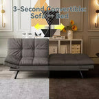 Dyonery Futon Sofa Bed Convertible Couch, Linen Sofa Bed with Memory Foam, Adjustable Backrest & Armrests, Multifunctional Small Loveseat