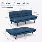 Dyonery Futon Sofa Bed Convertible Couch, Linen Sofa Bed with Memory Foam, Adjustable Backrest & Armrests, Multifunctional Small Loveseat