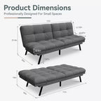 Dyonery Futon Sofa Bed Convertible Couch, Linen Sofa Bed with Memory Foam, Adjustable Backrest & Armrests, Multifunctional Small Loveseat
