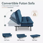 Dyonery Futon Sofa Bed Convertible Couch, Linen Sofa Bed with Memory Foam, Adjustable Backrest & Armrests, Multifunctional Small Loveseat