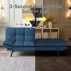 Dyonery Futon Sofa Bed Convertible Couch, Linen Sofa Bed with Memory Foam, Adjustable Backrest & Armrests, Multifunctional Small Loveseat