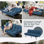 Dyonery Futon Sofa Bed Convertible Couch, Linen Sofa Bed with Memory Foam, Adjustable Backrest & Armrests, Multifunctional Small Loveseat