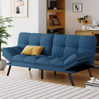 Dyonery Futon Sofa Bed Convertible Couch, Linen Sofa Bed with Memory Foam, Adjustable Backrest & Armrests, Multifunctional Small Loveseat