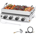 R.W.FLAME Portable 4-Burner Propane Gas Griddle, 32,000 BTU Flat Top Grill with 304 Stainless Steel, Non-Coated Surface for Outdoor Cooking