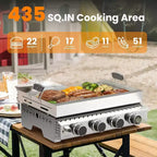 R.W.FLAME Portable 4-Burner Propane Gas Griddle, 32,000 BTU Flat Top Grill with 304 Stainless Steel, Non-Coated Surface for Outdoor Cooking