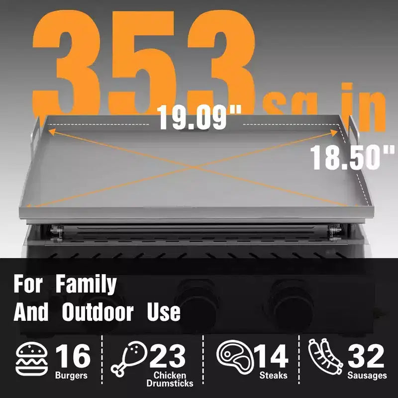 R.W.FLAME Plancha portable à 3 brûleurs au propane, Barbecue à gaz de table en acier inoxydable 304 de 25 pouces, 24 000 BTU pour camping, VR, BBQ extérieur