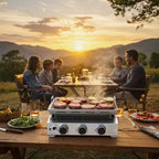 R.W.FLAME Plancha portable à 3 brûleurs au propane, Barbecue à gaz de table en acier inoxydable 304 de 25 pouces, 24 000 BTU pour camping, VR, BBQ extérieur