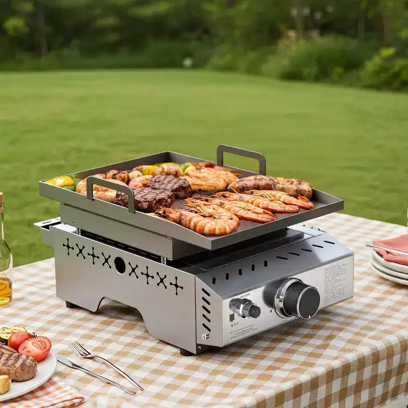 R.W. FLAME Portable Propane Griddle, 8,000 BTU Tabletop Flat Top Grill, 304 Stainless Steel Gas Grill for Camping, Outdoor BBQ, RV Cooking