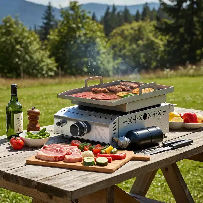 R.W. FLAME Portable Propane Griddle, 8,000 BTU Tabletop Flat Top Grill, 304 Stainless Steel Gas Grill for Camping, Outdoor BBQ, RV Cooking