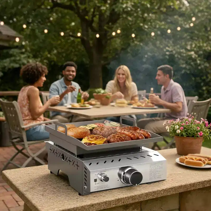 R.W. FLAME Portable Propane Griddle, 8,000 BTU Tabletop Flat Top Grill, 304 Stainless Steel Gas Grill for Camping, Outdoor BBQ, RV Cooking