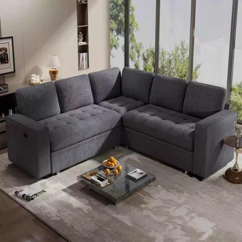 Canapé sectionnel modulaire Dyonery 5 places avec ports USB/dossier réglable/sièges de rangement, assemblage sans outils