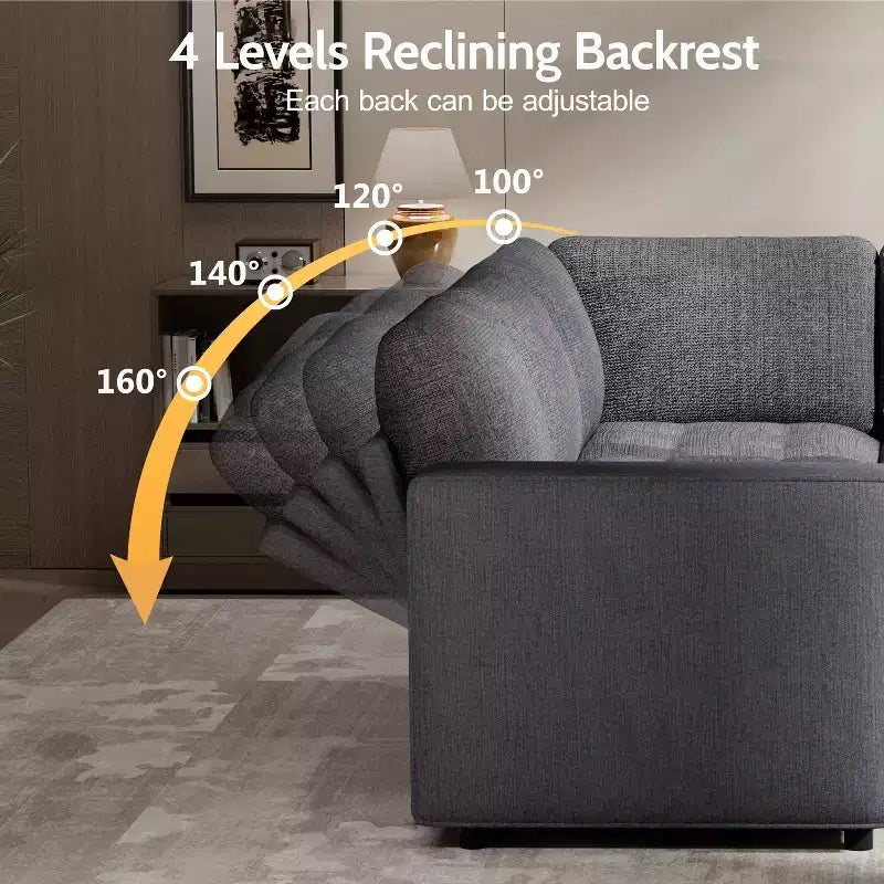 Canapé sectionnel modulaire Dyonery 5 places avec ports USB/dossier réglable/sièges de rangement, assemblage sans outils