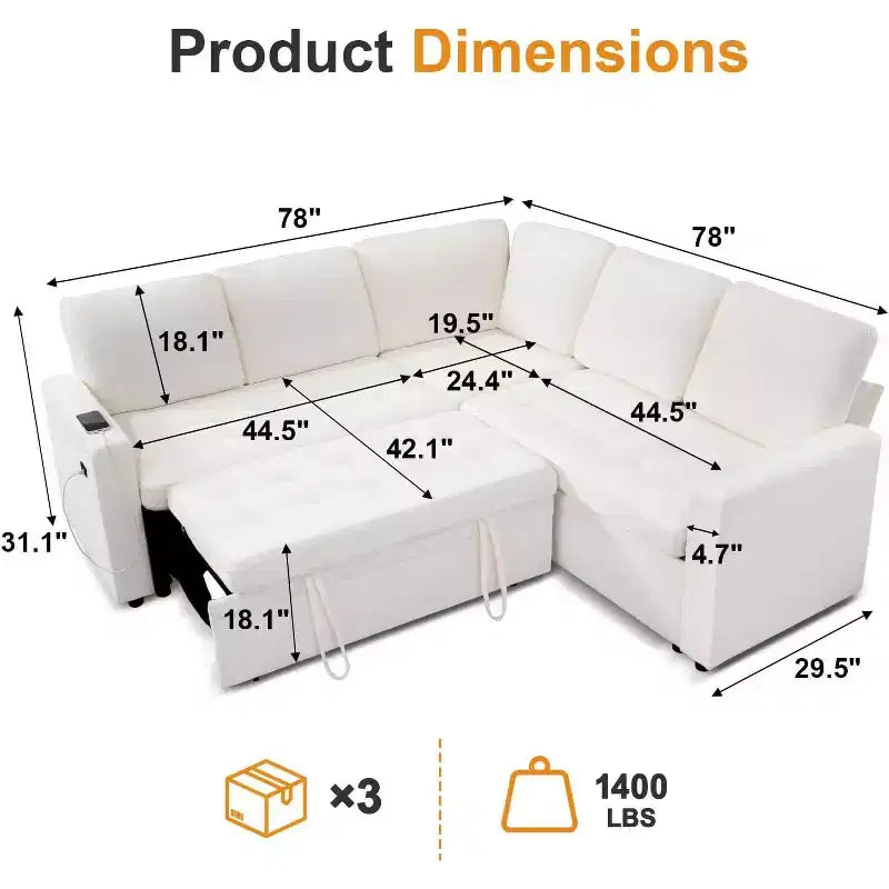 Canapé sectionnel modulaire Dyonery 5 places avec ports USB/dossier réglable/sièges de rangement, assemblage sans outils
