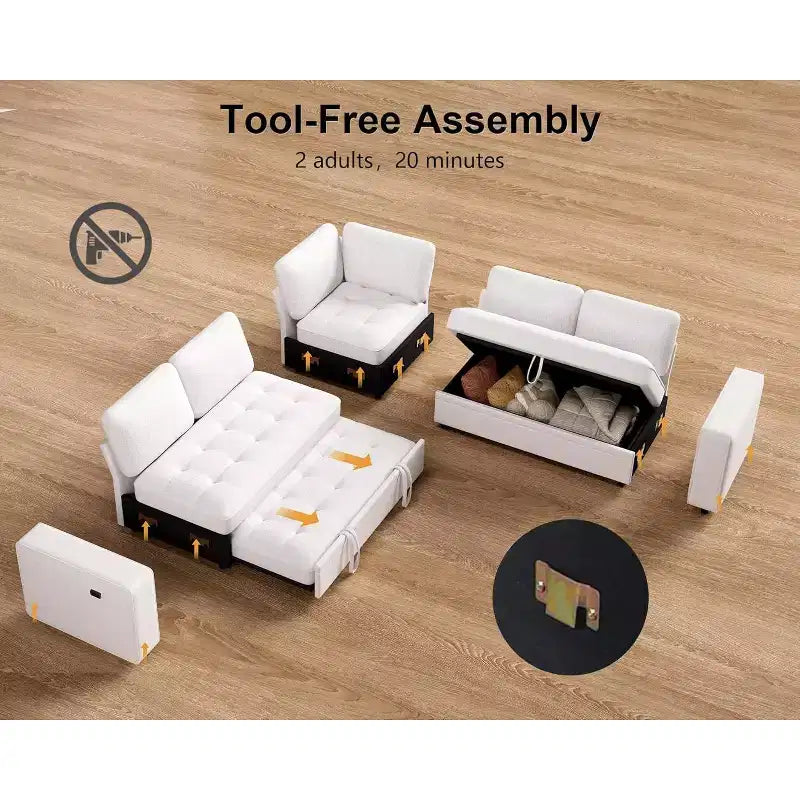 Canapé sectionnel modulaire Dyonery 5 places avec ports USB/dossier réglable/sièges de rangement, assemblage sans outils