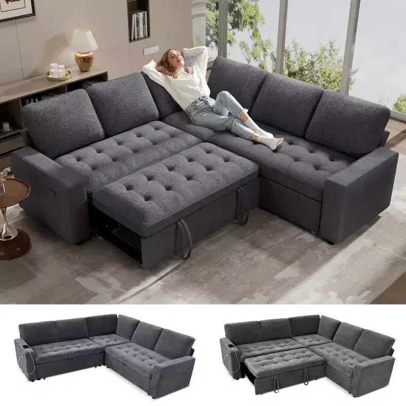 Dyonery 5 Seat Modular Sectional Sofa with USB Ports/Adjustable Backrest/Storage Seats, Tool-Free Assembly