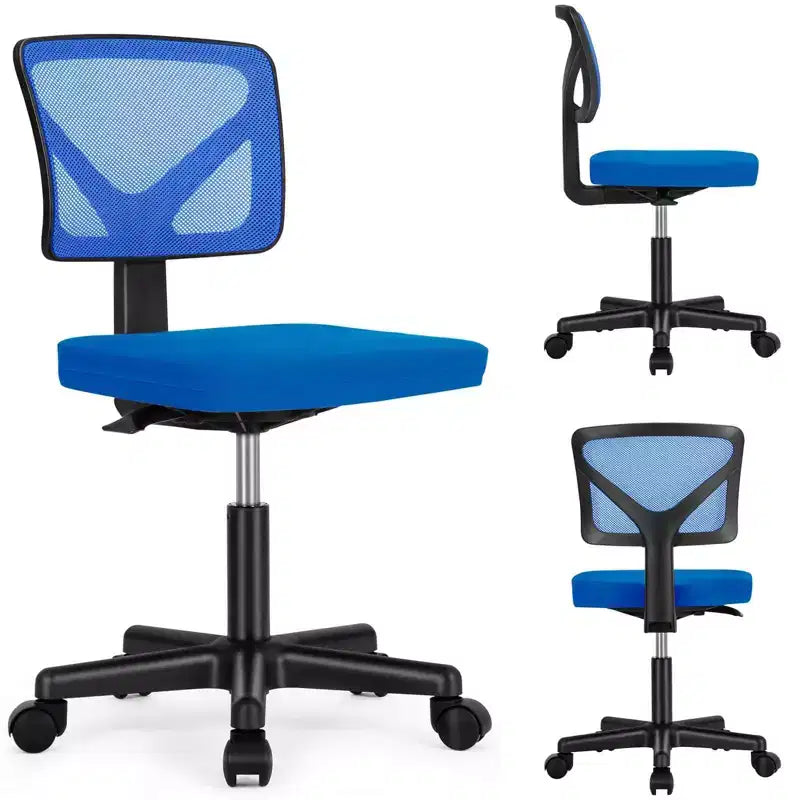 Armless Mesh Office Chair with Adjustable Height and Lumbar Support, Swivel Rolling Computer Desk Chair for Small Spaces