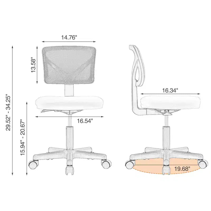 Armless Mesh Office Chair with Adjustable Height and Lumbar Support, Swivel Rolling Computer Desk Chair for Small Spaces