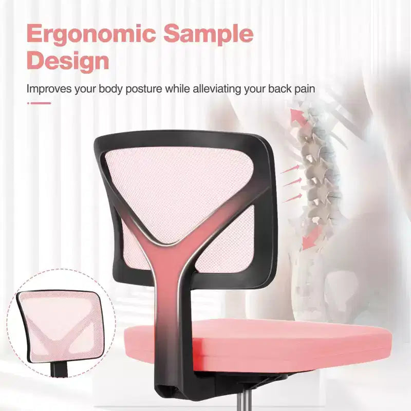 Armless Mesh Office Chair with Adjustable Height and Lumbar Support, Swivel Rolling Computer Desk Chair for Small Spaces