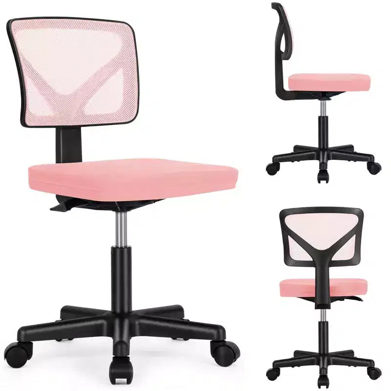 Armless Mesh Office Chair with Adjustable Height and Lumbar Support, Swivel Rolling Computer Desk Chair for Small Spaces