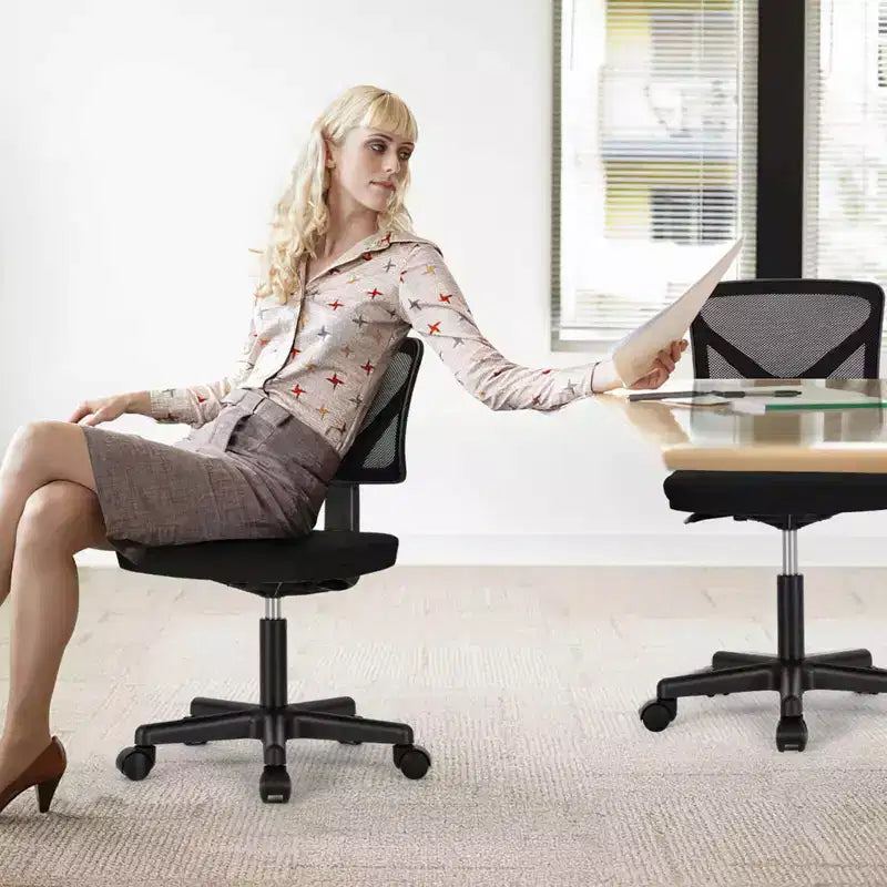 Armless Mesh Office Chair with Adjustable Height and Lumbar Support, Swivel Rolling Computer Desk Chair for Small Spaces
