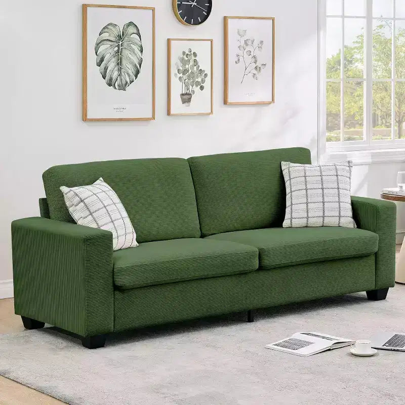 Canapé 2 places, canapé profond avec larges accoudoirs, coussins déhoussables lavables, tissu bouclé confortable pour salon, vert
