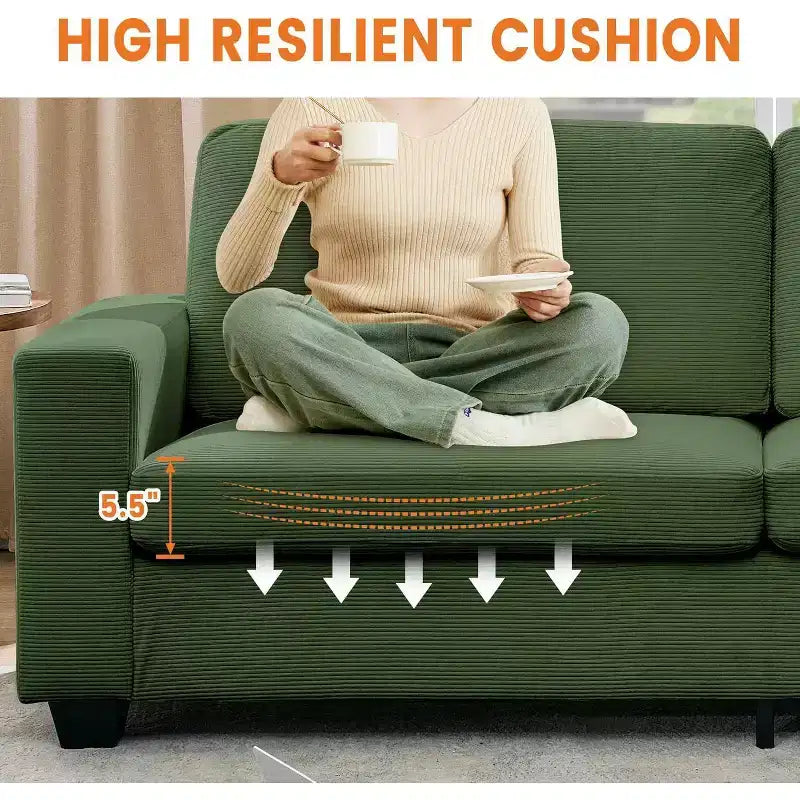 Canapé 2 places, canapé profond avec larges accoudoirs, coussins déhoussables lavables, tissu bouclé confortable pour salon, vert