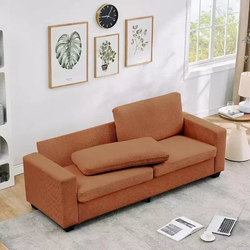 Canapé 2 places, canapé profond avec larges accoudoirs, coussins déhoussables lavables, tissu bouclé confortable pour salon, vert
