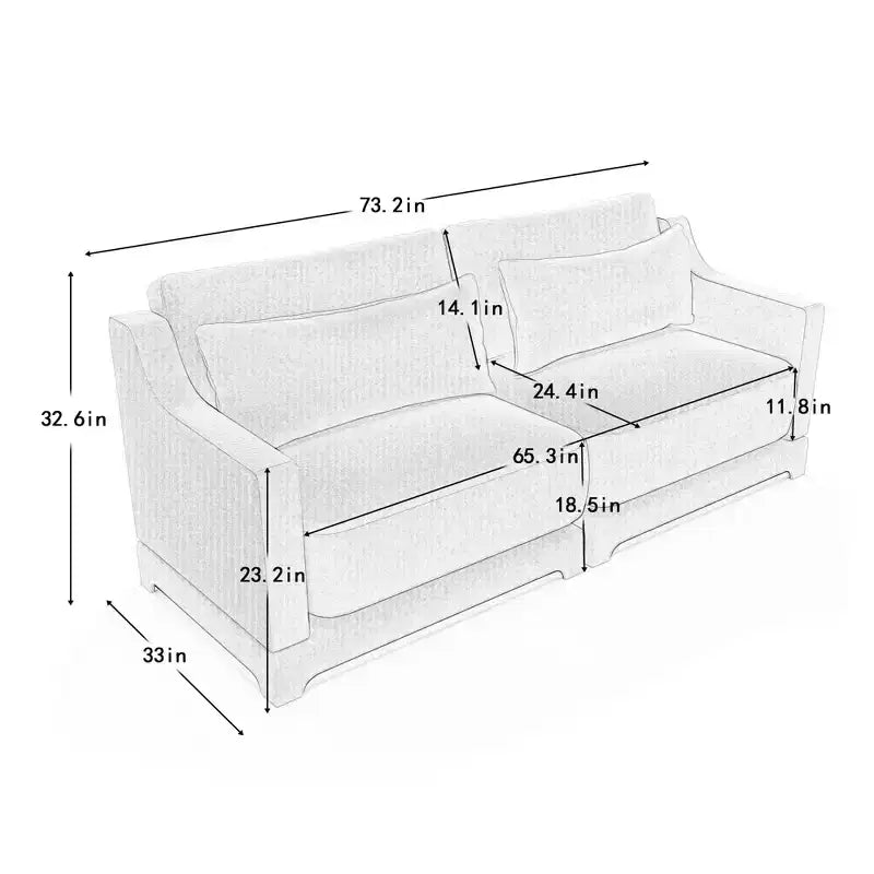 2-Seater High Quality Wood Frame Chenille Green Fabric Armrests Sofa with 2 Lumbar Pillows Resilient Sponge Easy Install