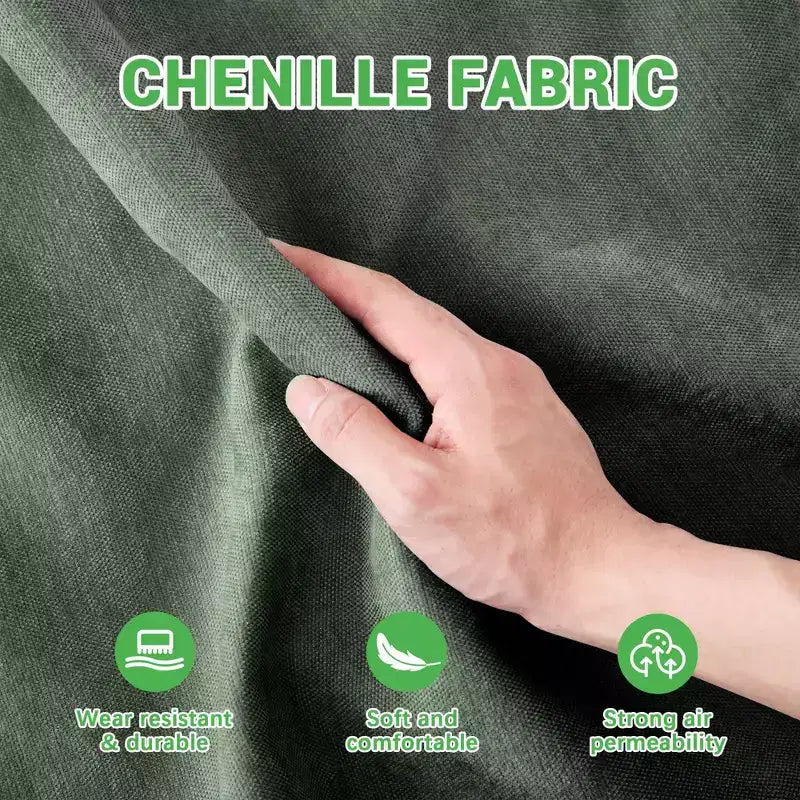2-Seater High Quality Wood Frame Chenille Green Fabric Armrests Sofa with 2 Lumbar Pillows Resilient Sponge Easy Install