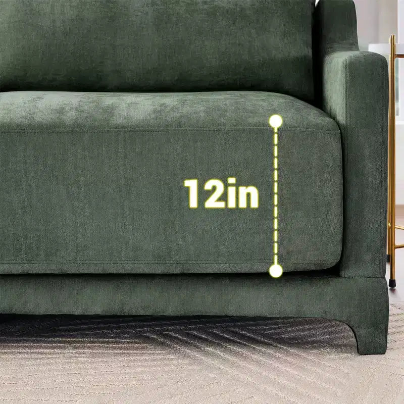 2-Seater High Quality Wood Frame Chenille Green Fabric Armrests Sofa with 2 Lumbar Pillows Resilient Sponge Easy Install