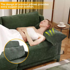 2-Seater High Quality Wood Frame Chenille Green Fabric Armrests Sofa with 2 Lumbar Pillows Resilient Sponge Easy Install