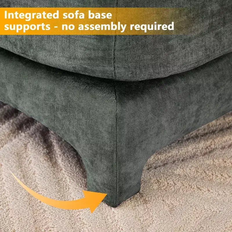 2-Seater High Quality Wood Frame Chenille Green Fabric Armrests Sofa with 2 Lumbar Pillows Resilient Sponge Easy Install