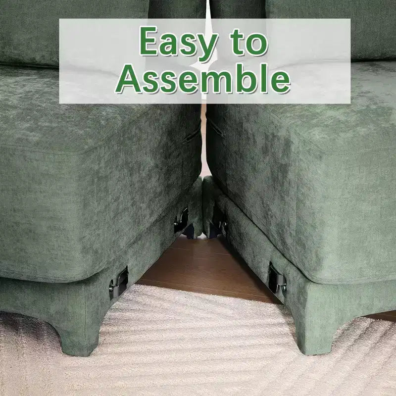 2-Seater High Quality Wood Frame Chenille Green Fabric Armrests Sofa with 2 Lumbar Pillows Resilient Sponge Easy Install