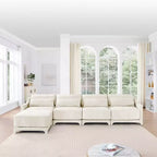 4-Seater Chenille Fabric Beige Sofa with 1 Movable Ottoman High Resilient Sponge Easy Install