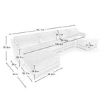 4-Seater Chenille Fabric Beige Sofa with 1 Movable Ottoman and Lumbar Pillow Solid Wood Frame High Resilient Sponge