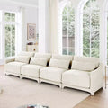 4-Seater Solid Wood Frame Chenille Beige Sofa with Lumbar Pillow High Resilience Sponge Easy Install