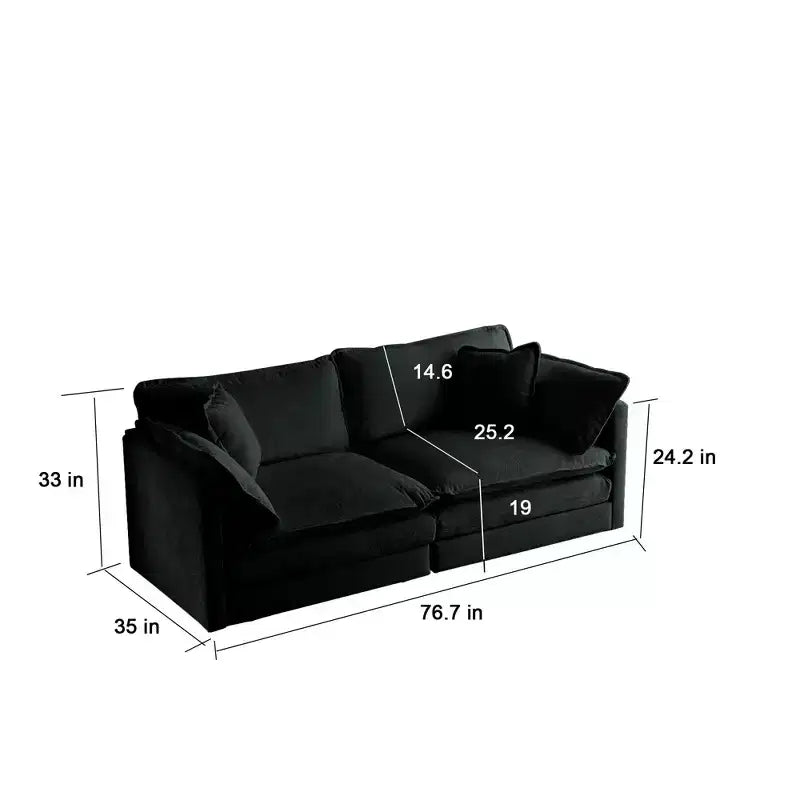 Modern Fabric Loveseat Sofa Couch for Living Room Upholstered Large Size Deep Seat 2-Seat Sofa with 4 Pillows Beige Chenille