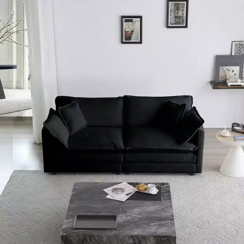 Modern Fabric Loveseat Sofa Couch for Living Room Upholstered Large Size Deep Seat 2-Seat Sofa with 4 Pillows Beige Chenille